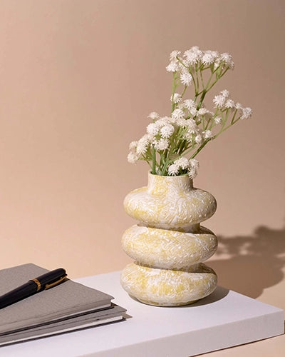 Beige Tri-Ring Ceramic Vase