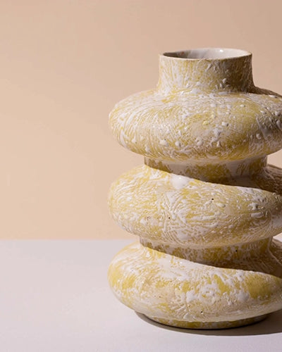 Beige Tri-Ring Ceramic Vase