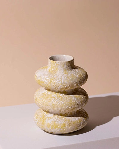Beige Tri-Ring Ceramic Vase