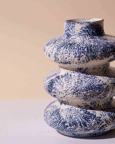 Slate Blue Tri-Ring Ceramic Vase