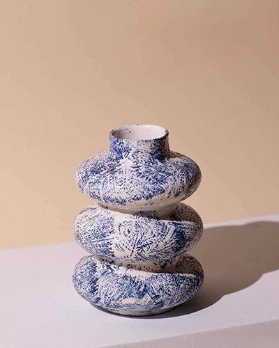 Slate Blue Tri-Ring Ceramic Vase