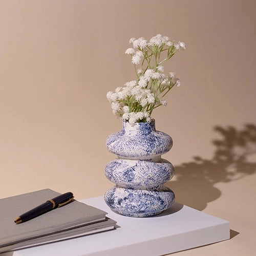 Slate Blue Tri-Ring Ceramic Vase