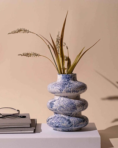 Slate Blue Tri-Ring Ceramic Vase