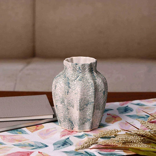 Teal Scalloped Textured Vase