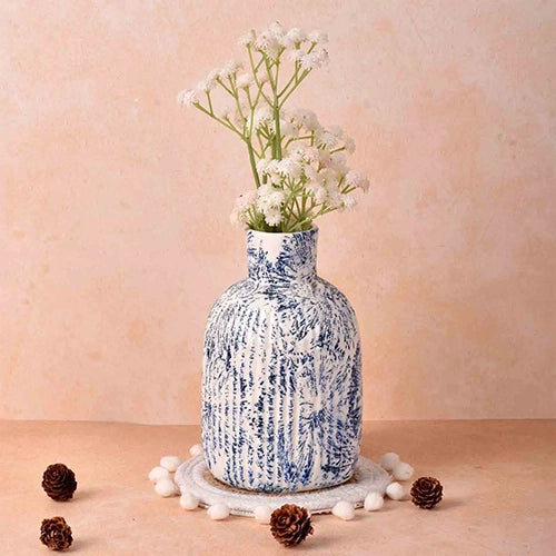 Blue & White Textured Vase