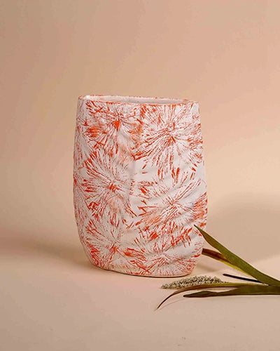 Peach Textured Leaf Imprint Vase