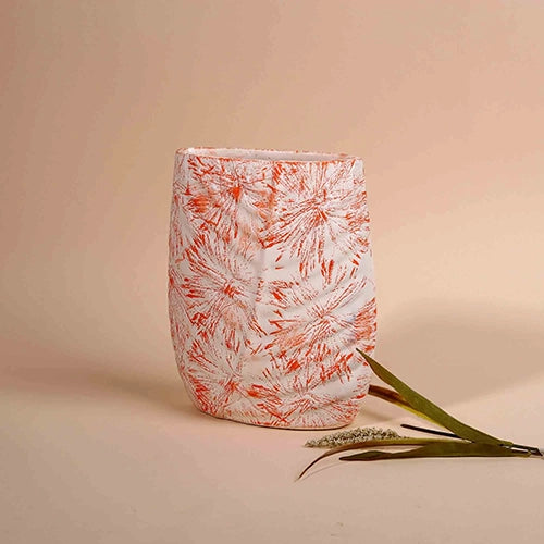 Peach Textured Leaf Imprint Vase