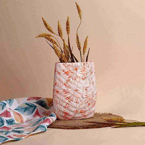 Peach Textured Leaf Imprint Vase
