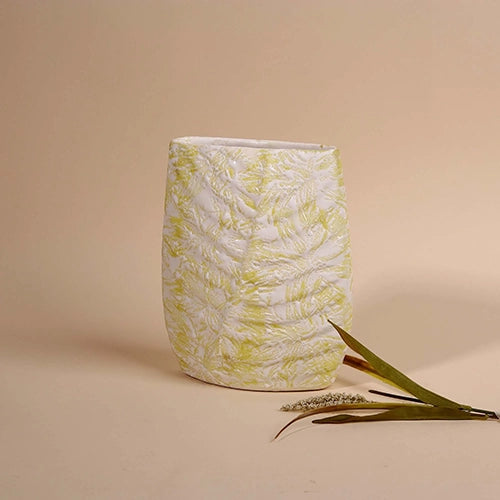 Cream Textured Leaf Imprint Vase