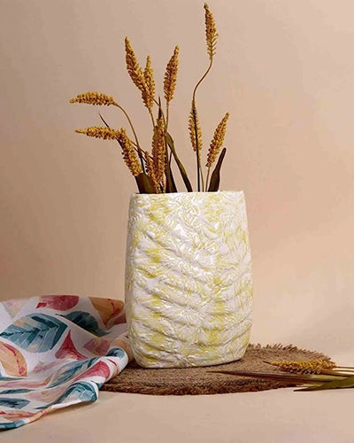 Cream Textured Leaf Imprint Vase