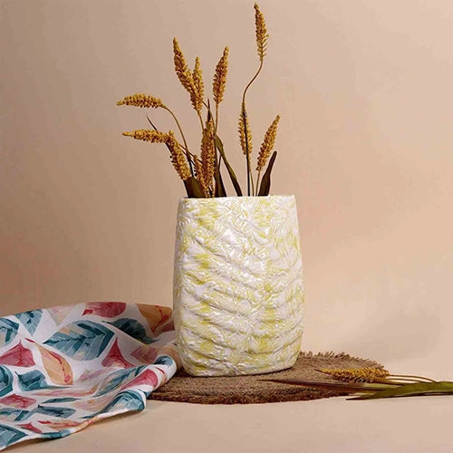 Cream Textured Leaf Imprint Vase