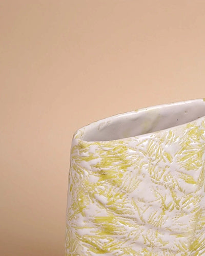 Cream Textured Leaf Imprint Vase