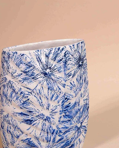 Blue Textured Leaf Imprint Vase