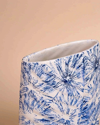 Blue Textured Leaf Imprint Vase