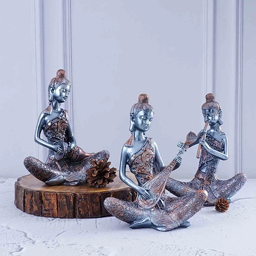 Blue and Bronze Musical Buddha Trio