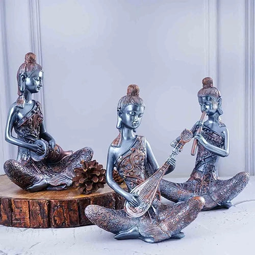 Blue and Bronze Musical Buddha Trio