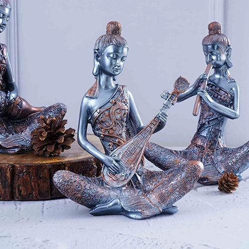 Blue and Bronze Musical Buddha Trio