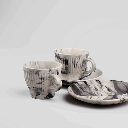 Opulent Marble-Inspired Cup and Saucer (Set of 2)