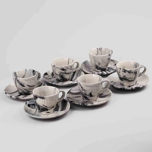 Opulent Marble-Inspired Cup and Saucer (Set of 6)