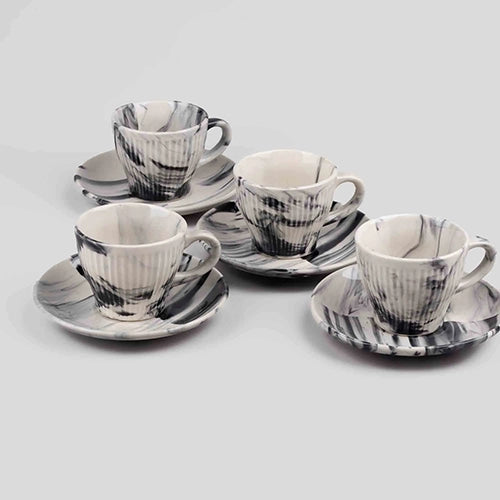 Opulent Marble-Inspired Cup and Saucer (Set of 6)
