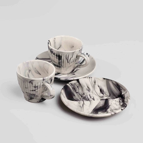 Opulent Marble-Inspired Cup and Saucer (Set of 6)