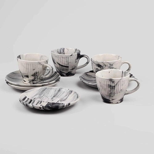 Opulent Marble-Inspired Cup and Saucer (Set of 4)