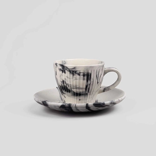 Opulent Marble-Inspired Cup and Saucer (Set of 4)