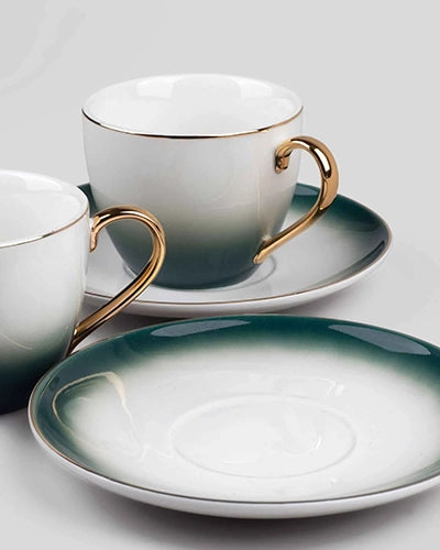 Opulent Gold Trim Cup and Saucer (Set of 4)