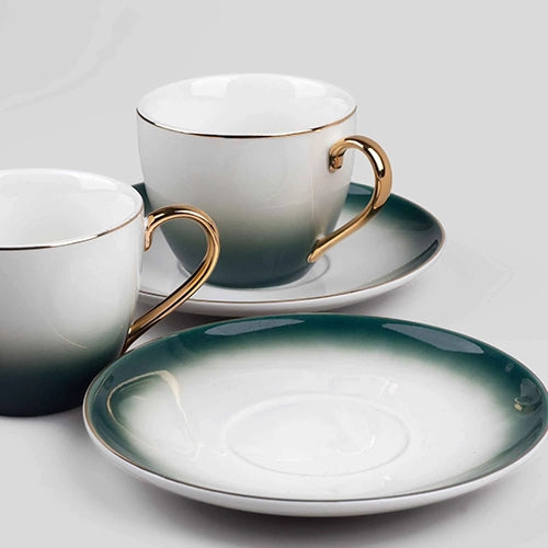 Opulent Gold Trim Cup and Saucer (Set of 4)