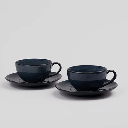 Artisanal Slate Grey Porcelain Cup & Saucer (Set of 2)