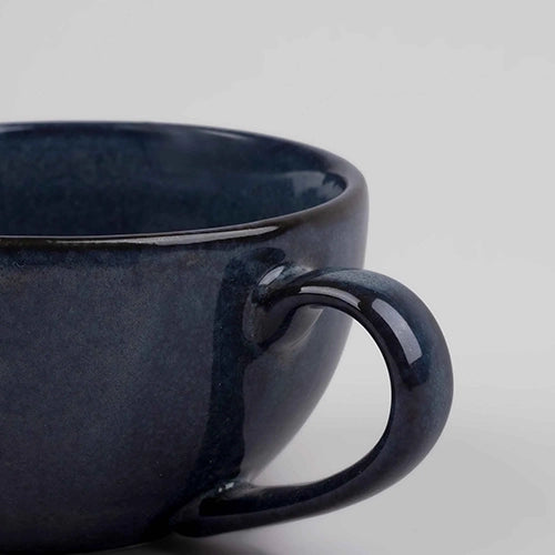 Artisanal Slate Grey Porcelain Cup & Saucer (Set of 6)