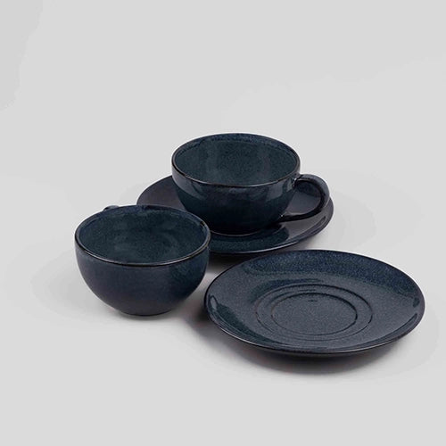 Artisanal Slate Grey Porcelain Cup & Saucer (Set of 6)