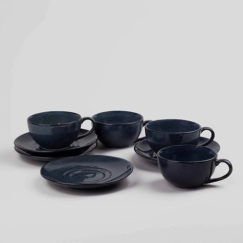 Artisanal Slate Grey Porcelain Cup & Saucer (Set of 6)