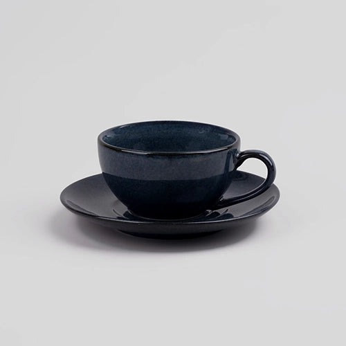 Artisanal Slate Grey Porcelain Cup & Saucer (Set of 6)