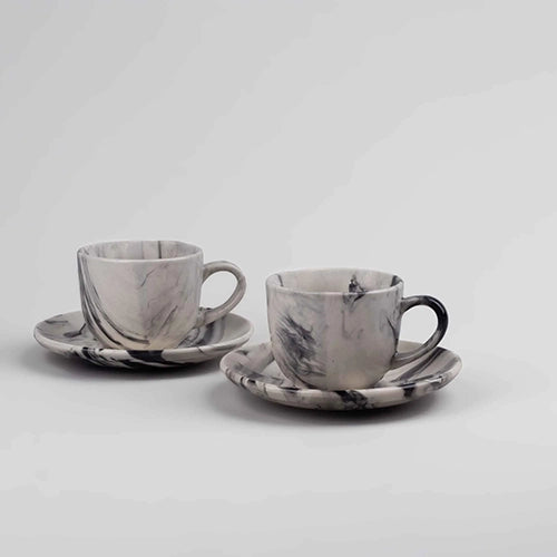Marble Elegance Coffee Cup and Saucer (Set of 2)