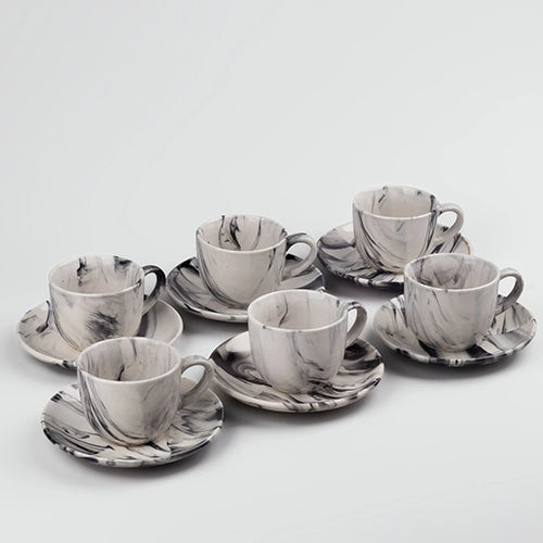 Marble Elegance Coffee Cup and Saucer (Set of 6)