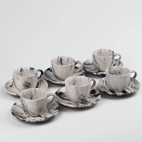 Marble Elegance Coffee Cup and Saucer Set of 6