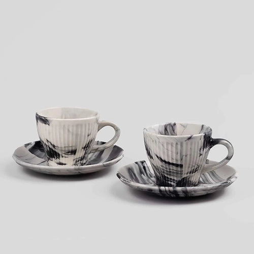 Opulent Marble-Inspired Cup and Saucer (Set of 2)