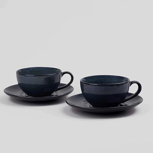 Artisanal Slate Grey Porcelain Cup & Saucer (Set of 2)