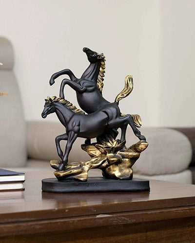 Duo Black-Golden Horse Statue