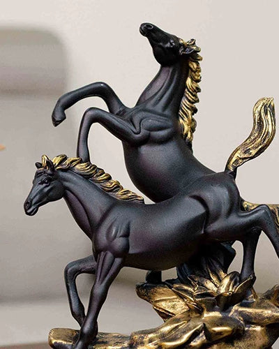 Duo Black-Golden Horse Statue