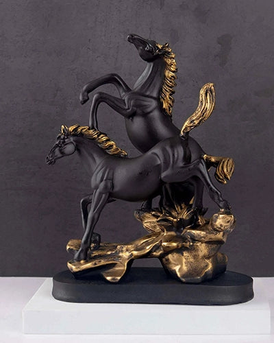 Duo Black-Golden Horse Statue