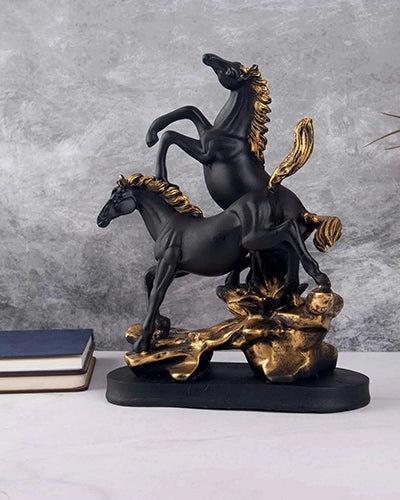 Duo Black-Golden Horse Statue