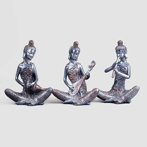 Blue and Bronze Musical Buddha Trio