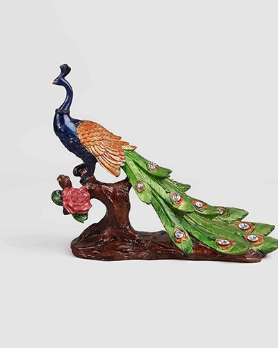 Peacock on Tree Trunk Statue
