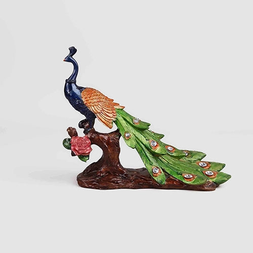 Peacock on Tree Trunk Statue