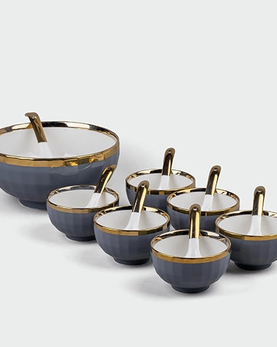 Elegant Grey Gold Porcelain Bowl Set