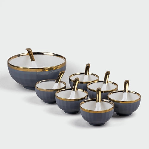 Elegant Grey Gold Porcelain Bowl Set