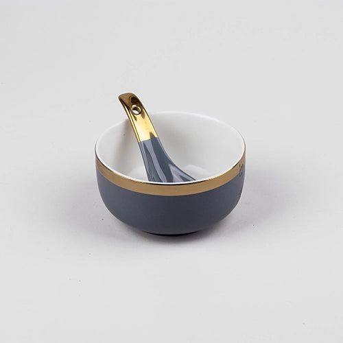 Luxe Grey Porcelain Gold-Rim Bowl (Set of 6)