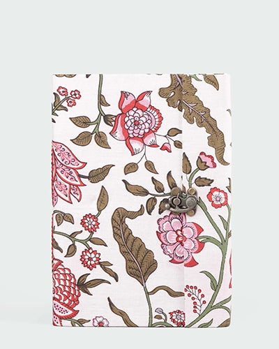 Luxe White Red Floral Diary with Lock (10x7inch)
